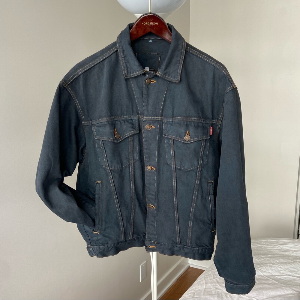 Vintage Jeans Jacket in Dark/Charcoal Grey - Medium